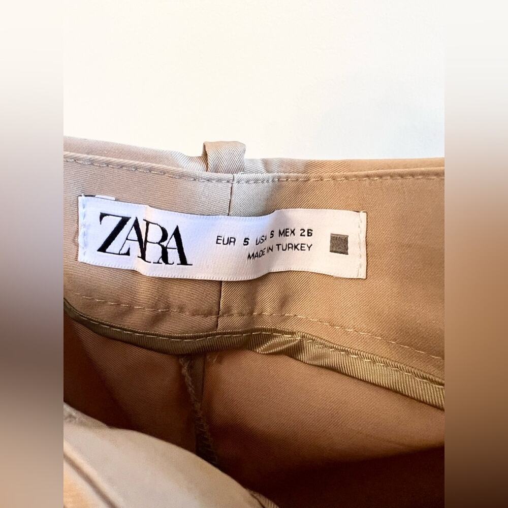 ZARA Women's Size Small Light Brown Wide-Leg Satin Trousers High-Waisted Pants S - Picture 10 of 12
